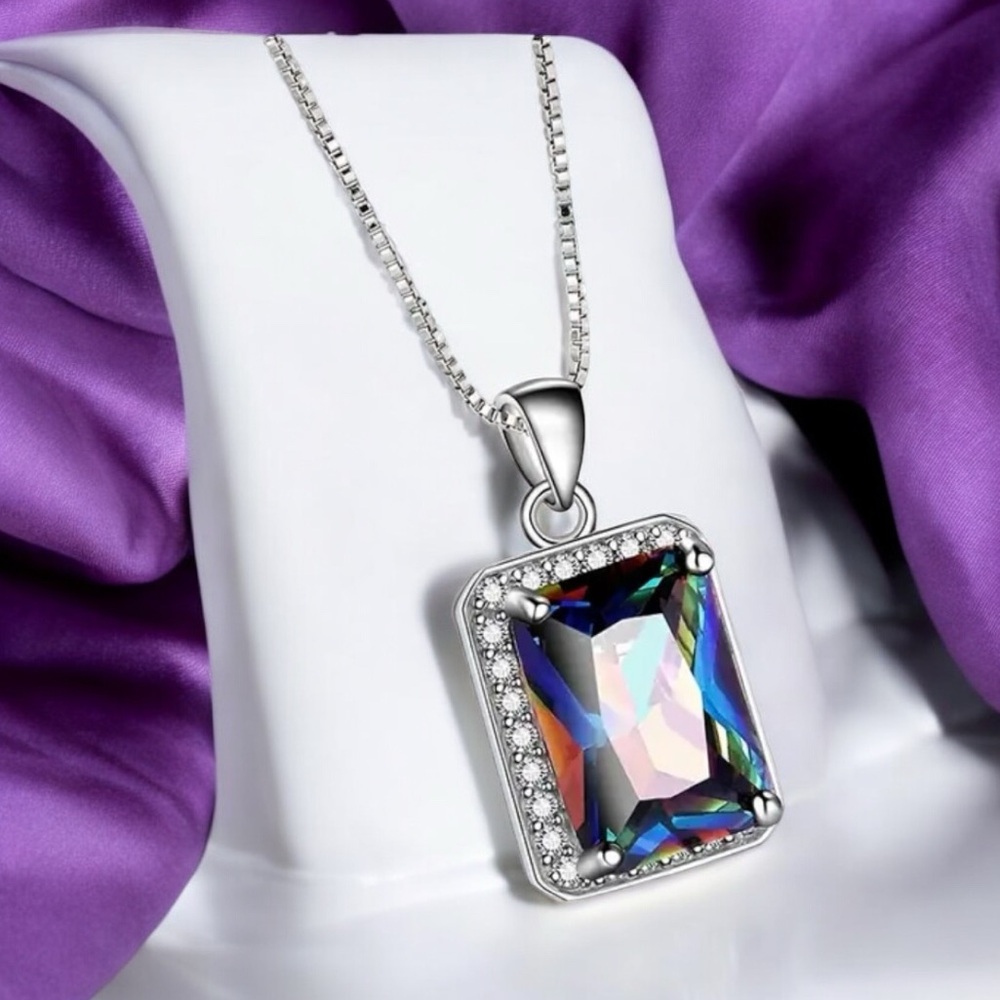Aurora Borealis S925 Sterling silver pendant necklace. New. - Picture 3 of 13